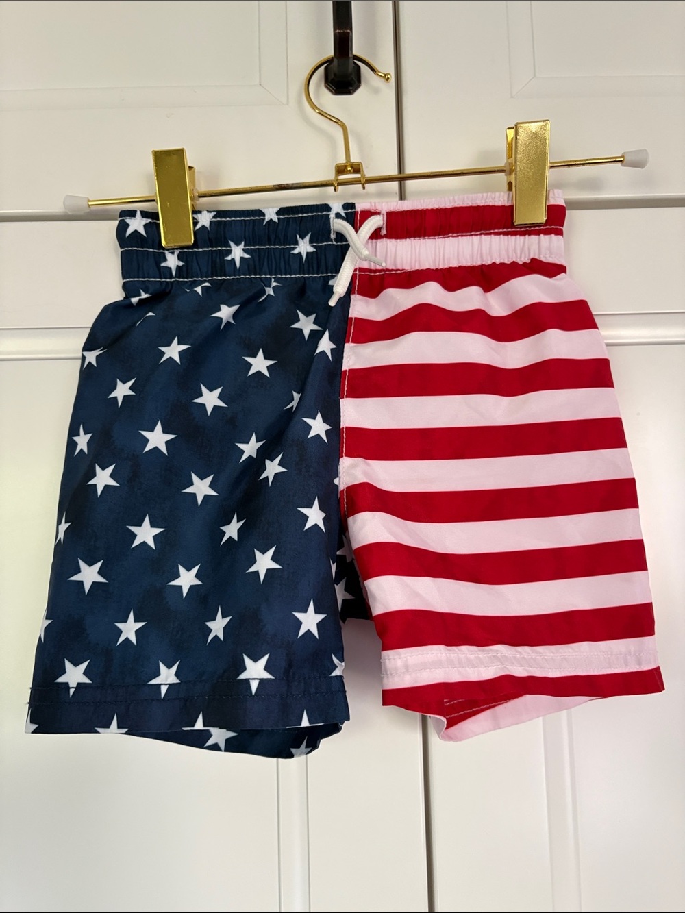 Kids Patriotic Stars & Stripes Swim Shorts - Red & Navy